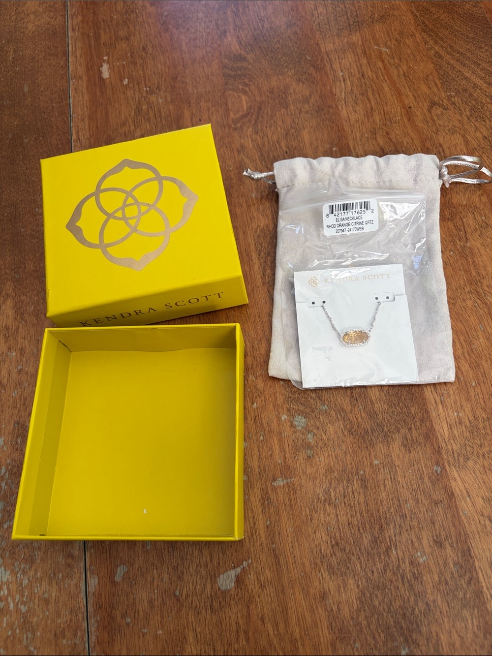 Kendra Scott Elisa necklace rhodium orange citrine quartz NWT includes box & bag